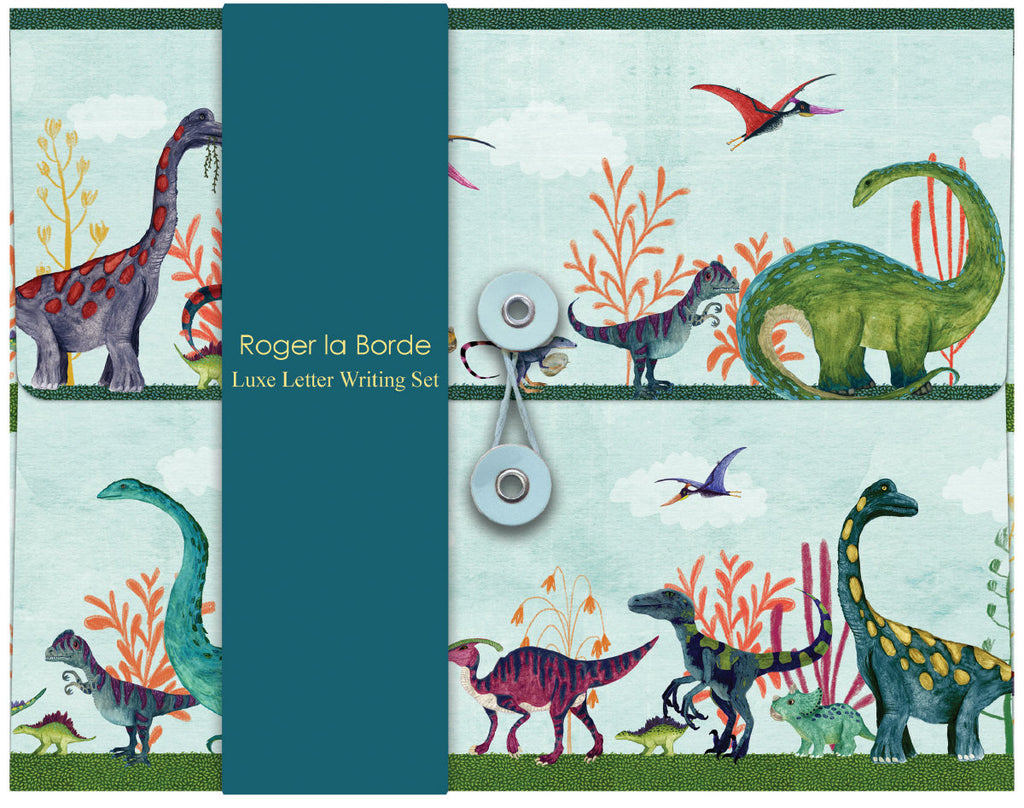 Roger la Borde Dino Mighty Writing Paper Set featuring artwork by Katherine Quinn