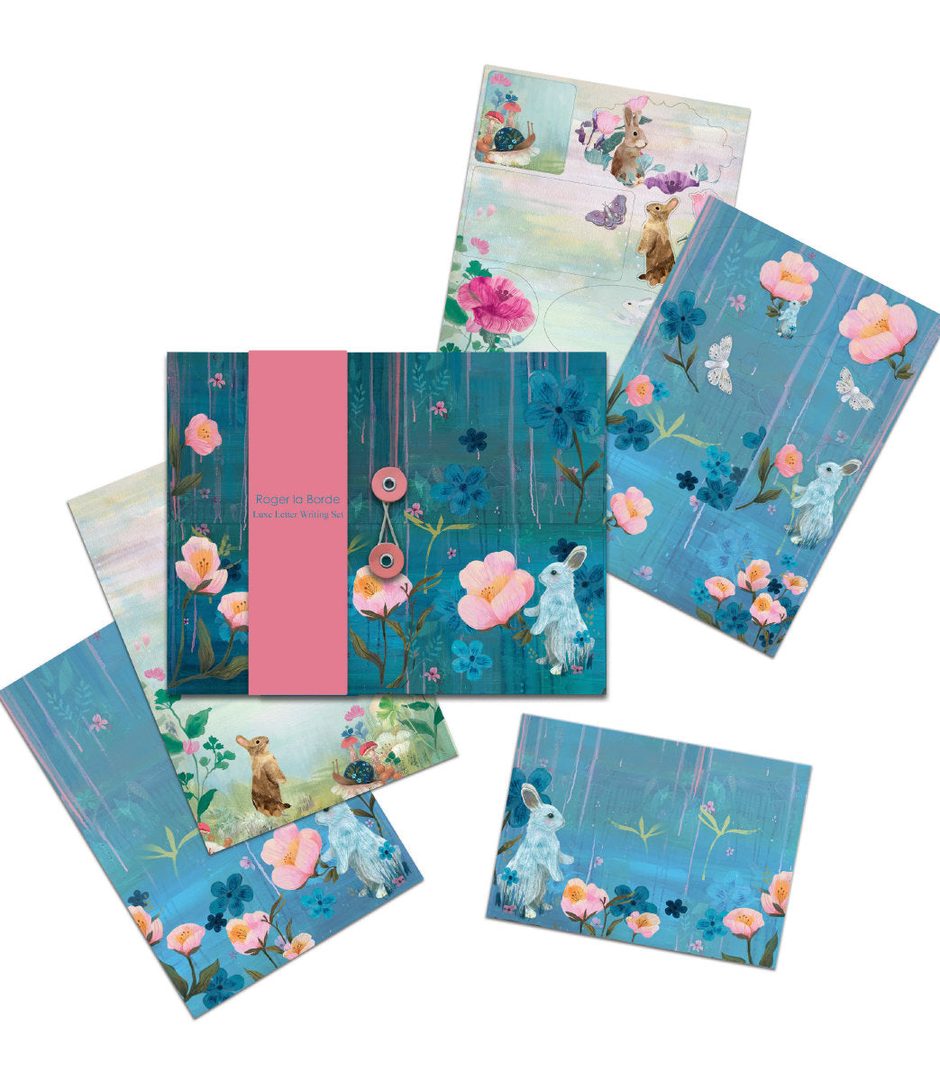 Roger la Borde White Rabbits Writing Paper Set featuring artwork by Kendra Binney